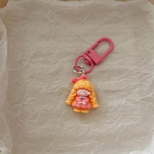 Cute cartoon girl keychain pink bag pendant aesthetic cute schoolbag accessory bestie gift