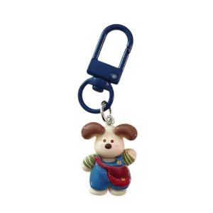 Cute Cartoon Overalls Dog Keychain Creative Resin Bag Pendant Student Schoolbag Decoration Charm Personalized Accessory Gift For Kids Friends