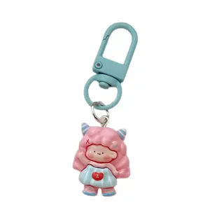 Cute Cartoon Girl Resin Keychain Colorful Bag Charm For Schoolbag Student Gift Accessories Girl Heart Small Pendant