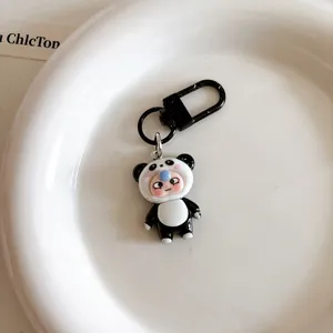 Cute cartoon panda doll keychain metal bag charm cute student school bag accessory gift.