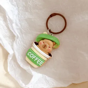 Cute cartoon capybara coffee cup keychain backpack pendant student lovely gift accessory