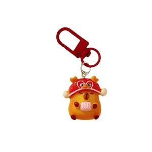 New Year Red Capybara Keychain Cute Cartoon Water Pig Resin Pendant For Backpack Accessories Festive Key Ring Gift For Friends