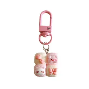 Cute Cartoon Resin Bread Cat Pig Keychain Pendant Kawaii Bag Charm For Backpack Keyring Decoration Gift