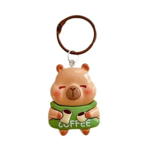 Cute Cartoon Capybara Coffee Resin Keychain Pendant Backpack Schoolbag Ornament Jewelry Student Gift Water Pig Charm