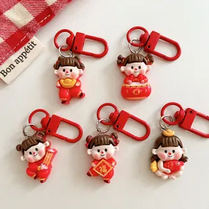 Cute cartoon Chinese New Year red doll keychain backpack charm holiday gift pendant accessory