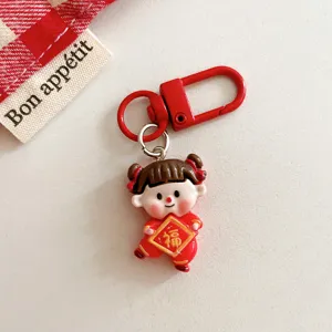 Cute cartoon doll keychain pendant red New Year gift accessory for bags backpacks charm