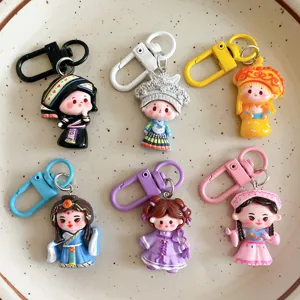 Cute ethnic minority girl keychain cartoon backpack charm accessory travel gift set detail