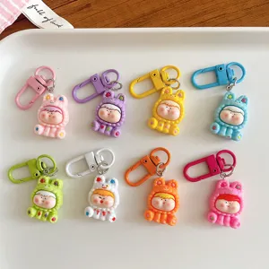 Ensemble de porte-clés personnage de dessin animé potelé mignon, pendentif de sac à capuche animal.