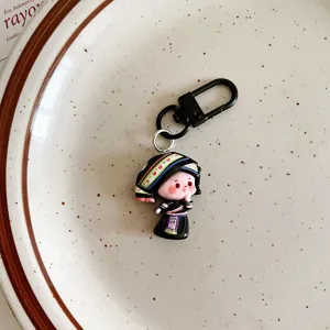 Cute ethnic style girl keychain cartoon pendant backpack accessory detail view charm