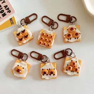 Joli ensemble de porte-clés toast capybara de dessin animé, breloques en résine pour sacs à dos.