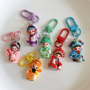 Cute Chinese opera character keychain, colorful cartoon bag pendant accessory for gift.