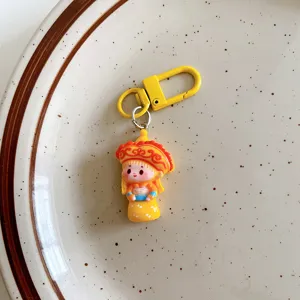 Cute ethnic style girl keychain cartoon pendant yellow backpack ornament accessory gift
