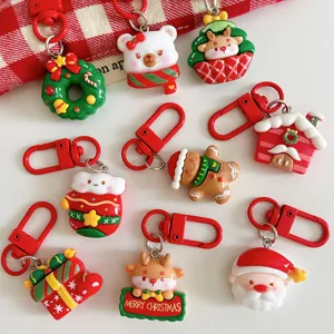 Cute Cartoon Christmas Keychain Resin Santa Claus Gingerbread Man Christmas Tree Bag Pendant Accessories Festival Gift