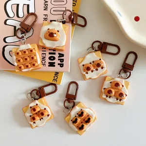 Porte-clés Créatif Capybara Toast Pain Mignon Pendentif en Résine Cochon d'Eau Sac d'Étudiant Accessoire Suspendu
