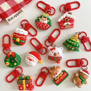 Christmas cartoon keychains cute Santa Claus resin pendants backpack bag charms gifts