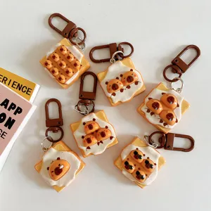 Joli porte-clés pain de toast capybara, charm de sac en résine créatif et mignon.