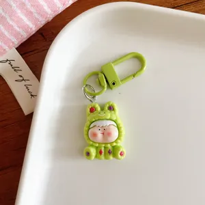 Joli personnage de grenouille verte potelée dessin animé porte-clés sac charme cadeau