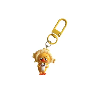 Porte-clés canard de dessin animé mignon avec fermoir en métal, pendentif de sac rigolo cadeau.