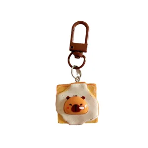 Joli porte-clés toast capybara, pendentif de sac pain oeuf au plat pour style kawaii.