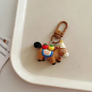 Cute cartoon horse keychain with fruit and hat decoration stylish bag pendant ornament for students