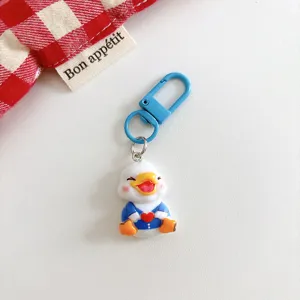 Cute cartoon duck keychain bag charm aesthetic pendant backpack accessory gift detail view