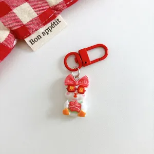 Cute cartoon duck keychain bag pendant red metal clasp cute student backpack accessory gift
