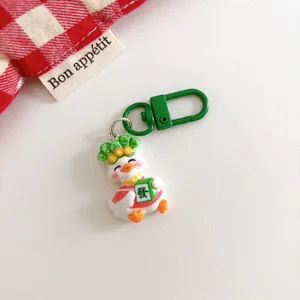 Cute cartoon duck keychain bag charm with money headband and lucky mahjong tile pendant accessory