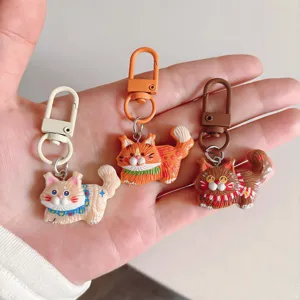 Cute cartoon cat keychain resin bag charm pendant aesthetic schoolbag accessory gift detail view