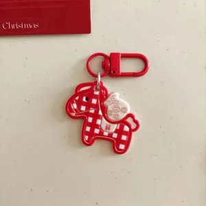 Cute red plaid cartoon horse keychain bag charm and lovely holiday accessory gift