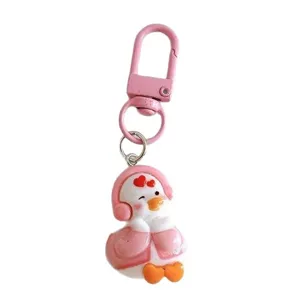 Cute Cartoon Social Duck Resin Keychain Funny Quirky Animal Bag Pendant Backpack Decoration Accessory Charm Friend Gift