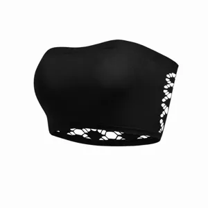 Seamless strapless black tube top, high elasticity comfort sports yoga crop top lingerie.
