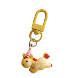 Cute Cartoon Running Pony Keychain Resin Animal Horse Bag Pendant Key Ring For Kids Students Backpack Decoration Gift