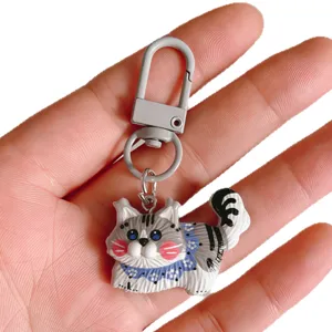 Cute Cartoon Cat Resin Keychain Creative Bag Charm Student Backpack Pendant School Gift Keyring