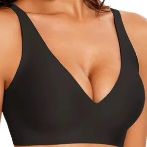 Women's wireless seamless comfort bra daily wear full coverage black undergarment