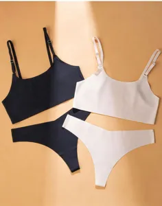Seamless women bra and panties set breathable ice silk underwear daily sports lingerie