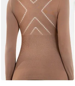 Close-up detail of seamless thermal shapewear top back with cross support mesh design.