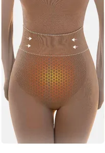Thermal shapewear detail view, seamless high-waist tummy control waist trainer warm underwear.