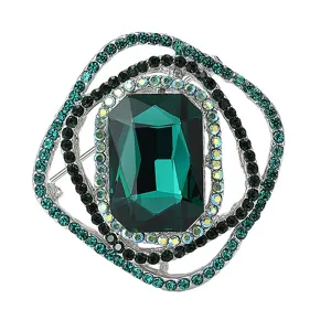 Exquisite grüne Strass quadratische Brosche Detail, elegante Legierung Kristall Nadel.