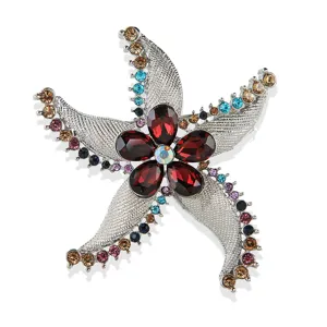 Elegant rhinestone starfish brooch pin vintage crystal lapel jewelry accessory gift
