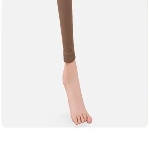 Detail view of brown ribbed thermal leggings cuff, soft and warm fabric for winter.