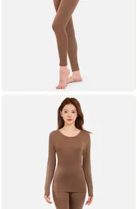 Close-up details of seamless thermal underwear set, stretchable fabric and body shaping fit.