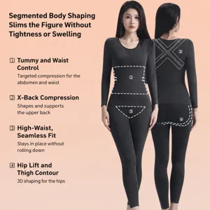 Women's thermal underwear set shaping slim long sleeve top and leggings black winter warm