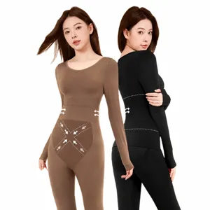 Women's seamless thermal shapewear set, winter warm long sleeve top and shaping leggings.