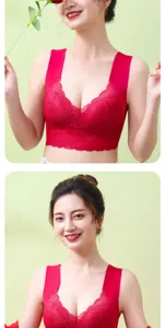 Comfortable plus size wireless lace bra, thin push up vest underwear for women daily wear.