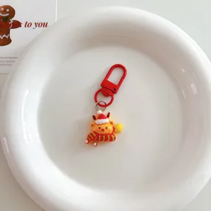 Christmas keychain cute cartoon santa claus bag pendant holiday gift accessory charm.