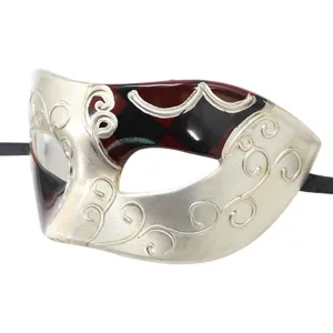 Maschera di carnevale veneziano per festa di Halloween, design arlecchino con decorazioni argento.