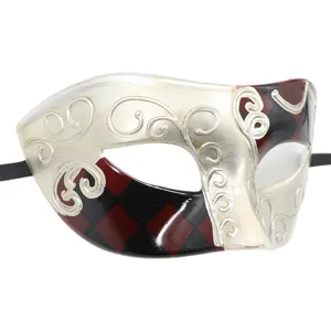 Maschera di carnevale veneziana retro arlecchino quadri mezzo viso per festa e Halloween.