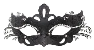 Máscara de mascarada negra con strass, diseño láser elegante para fiesta y Halloween.