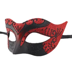 Venetian Masquerade Mask Red Black Glitter Party Halloween Eye Mask for Cosplay Costume