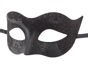 Máscara de mascarada negra con purpurina para fiestas, elegante antifaz con cintas.